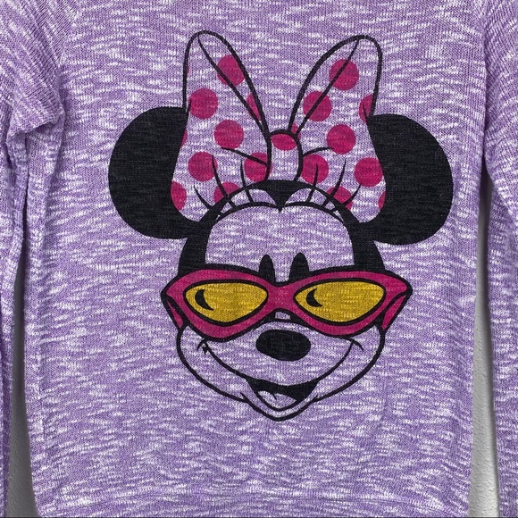 Disney Parks Minnie Mouse Sunglasses Heathered Purple Long Sleeve Knit Top XS - Picture 2 of 6